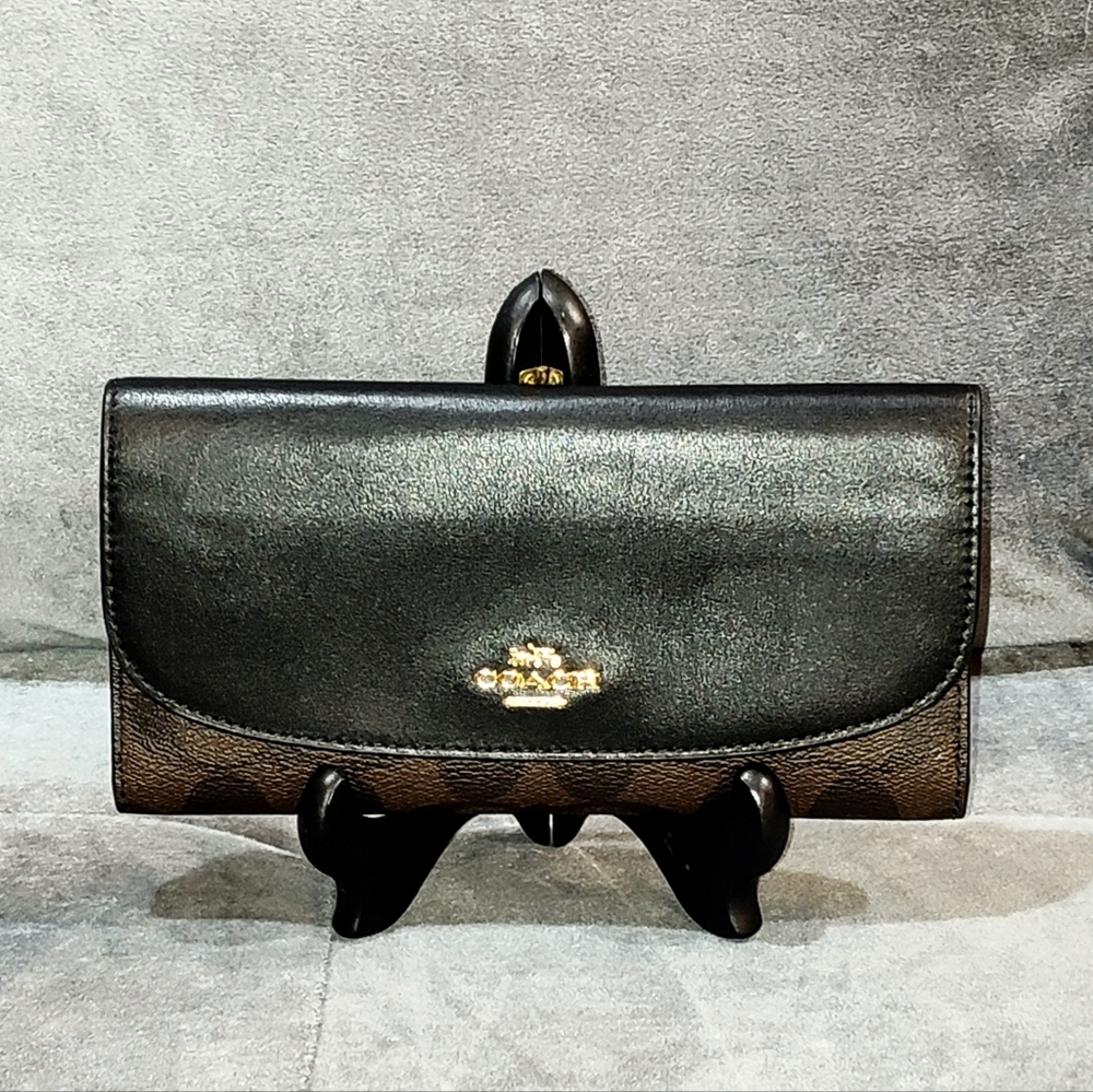 NWOT COACH SIGNATURE MONOGRAM TRI-FOLD LONG SNAP WALLET COATED CANVAS & LEATHER
